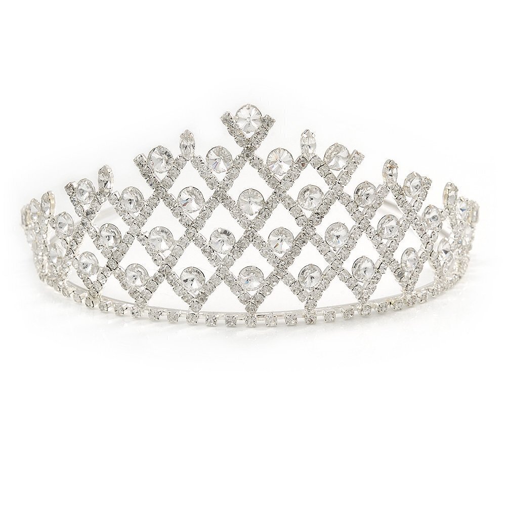 9570 Statement Bridal/Wedding/Prom Rhodium Plated Austrian Crystal Tiara
